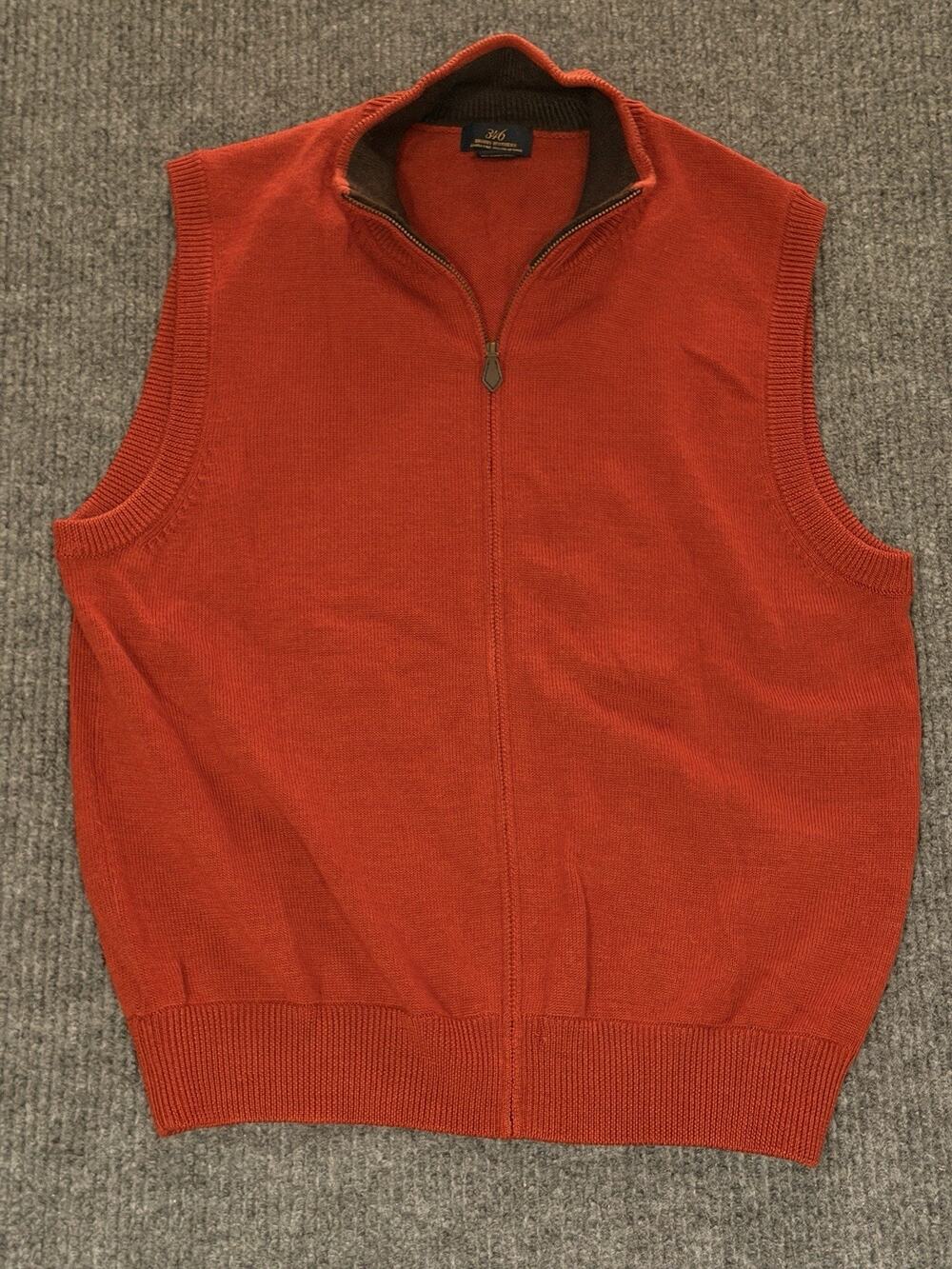Brooks Brothers 346 Mens M 100% Merino Wool Full Zip Vest Burnt Orange